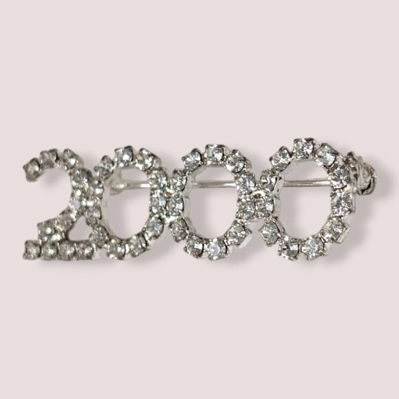 (2/$20) Vintage Y2K Rhinestone 2000 Brooch - Picture 3 of 6